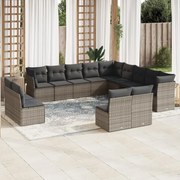 vidaXL 13 pcs conjunto sofás p/ jardim c/ almofadões vime PE cinzento