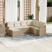 vidaXL 7 pcs conjunto de sofás p/ jardim com almofadões vime PE bege