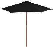 Guarda-sol de jardim com poste de madeira 270 cm preto