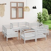 8 pcs conjunto lounge de jardim pinho maciço branco