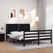 Estrutura de cama com cabeceira 160x200 cm madeira maciça preto