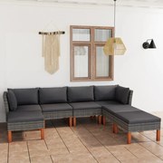 vidaXL 7 pcs conjunto lounge de jardim c/ almofadões vime PE cinzento