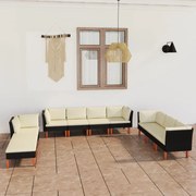 vidaXL 10 pcs conjunto lounge de jardim c/ almofadões vime PE preto