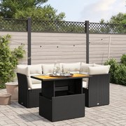 vidaXL 5 pcs conjunto sofás de jardim com almofadões vime PE preto