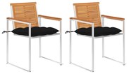 vidaXL Cadeiras de jardim com almofadões 2 pcs acácia maciça e aço