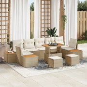 Conjunto de Sofás de Jardim com 10 Peças e Almofadas Bege Polirattan A
