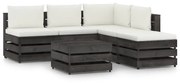 6 pcs conj. lounge jardim + almofadões madeira impreg. cinzento