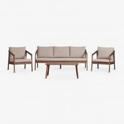 Conjunto De Jardim Com Sofá, 2 Poltronas E Mesa De Centro Em Madeira De Acácia Kaela Castanho-acácia Escuro & 3 Lugares & Tecido Castanho Avelã -