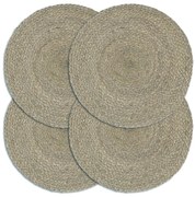 vidaXL Individuais de mesa 4 pcs juta liso 38 cm redondo cinzento
