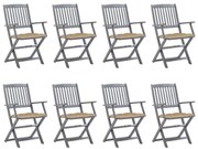 vidaXL Cadeiras de exterior dobráveis 8pcs c/ almofadões acácia maciça