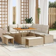 vidaXL Conjunto de Sofá de Jardim de 8 peças com almofadas bege em poli rattan e acácia