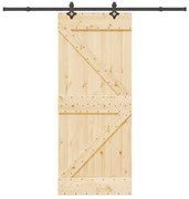 vidaXL Porta de correr com ferragens 85x210 cm madeira de pinho maciça