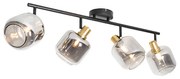 Candeeiro de teto com focos preto com dourado e vidro fumê 4 luzes - Zuzanna Moderno