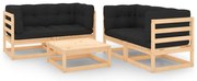 5 pcs conjunto lounge de jardim c/ almofadões pinho maciço