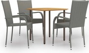 vidaXL 5 pcs conjunto de jantar para jardim vime PE cinzento