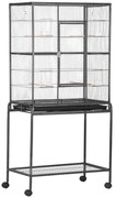 PawHut Gaiola para Pássaros com Rodas 81x48x162,5 cm com Bandeja 4 Poleiros 4 Comedouros e Prateleira Preto e Cinza | Aosom Portugal
