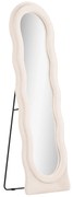 HOMCOM Espelho de Pé 50x160 cm Espelho de Corpo Inteiro ou de Parede com Desenho Assimétrico e Estrutura de Veludo Creme