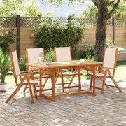 vidaXL 5 pcs conjunto de jantar para jardim acácia maciça e textilene