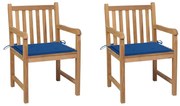 vidaXL Cadeiras de jardim c/ almofadões azul real 2 pcs teca maciça