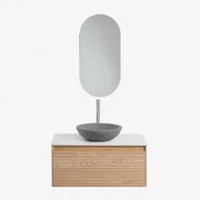 Conjunto De Móvel De Casa De Banho Suspenso Em Madeira De Freixo Tedrik Castanho Fresno & Cimento Cinzento Redondo Ø40 Cm Tarsis & - Sklum