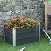 Floreira quadrada, elevado em aço galvanizado, fundo aberto, design extra profundo, 66 x 47 x 40 cm, cinzento escuro