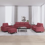 4 pcs conjunto de sofás tecido vermelho-tinto