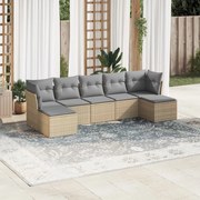 vidaXL 7 pcs conjunto de sofás p/ jardim com almofadões vime PE bege
