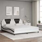 vidaXL Estrutura de cama c/ cabeceira couro artificial branco e preto