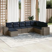 vidaXL 8 pcs conjunto sofás p/ jardim c/ almofadões vime PE cinzento