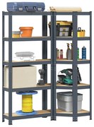 vidaXL Estante 5 prateleiras 2 pcs madeira processada/aço antracite