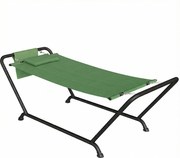 Outsunny Rede de Jardim com Suporte Bolso Lateral e Apoio de Cabeça em Metal e Poliéster 237x90x92 cm Verde Escuro | Aosom Portugal