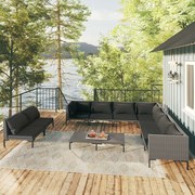 vidaXL 10 pcs conj. lounge jardim c/ almofadões vime PE cinza-escuro