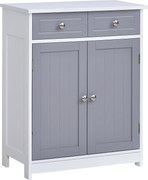 Kleankin Móvel de Banheiro Sobre Pés Armário de Banheiro 2 Portas 2 Gavetas 60x30x75 cm Cinza e Branco | Aosom Portugal
