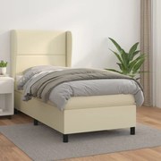 Cama com molas/colchão 90x200 cm couro artificial cor creme