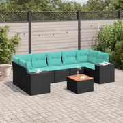 vidaXL 8 pcs conjunto de sofás p/ jardim c/ almofadões vime PE preto
