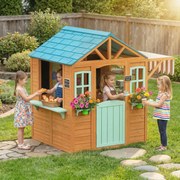Casa Infantil para Exterior e Interior de Madeira com Balcão  Floreiras Quadro Janelas Alvo e 4 Bolas 142x120x141,5 cm Madeira