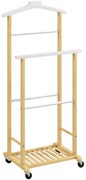 HOMCOM Cabide de Pé de Bambu com Rodas Cabide para Roupas com Barras para Calças e Prateleira Inferior para Sapatos Estilo Nórdico 47x33,7x105,5 cm Madeira e Branco | Aosom Portugal
