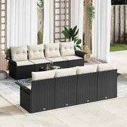 vidaXL Conjunto de Sofá de Jardim de 9 Peças com Almofadas Pretas de Rattan e Poliéster