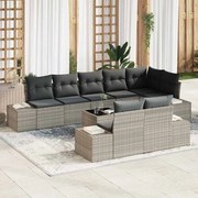 vidaXL Conjunto de Sofás de Jardim com 9 Peças e Almofadas Cinza em Rattan Sintético