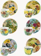 Chávenas de café em porcelana com pires Fiori Frida, conjunto de 12
