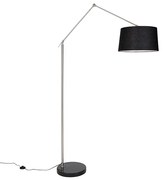Candeeiro de pé moderno em aço com cúpula em linho preto 45 cm - Editor Moderno