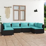 6 pcs conjunto lounge de jardim c/ almofadões vime PE preto