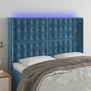 Cabeceira cama c/ luzes LED veludo 147x16x118/128cm azul-escuro