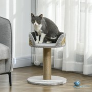 Arranhador para gatos 40 x 40 x 49 cm para trepar brinquedo com pompom suspenso + plataforma de pelúcia, juta cinzenta
