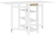 HOMCOM Mesa Dobrável com Asas Dobráveis Mesa de Cozinha com 2 Rodas e Prateleiras Estilo Moderno 120x60x75 cm Branco | Aosom Portugal