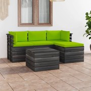 5 pcs conjunto lounge de paletes + almofadões madeira de pinho