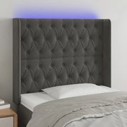 Cabeceira cama c/ luzes LED veludo 93x16x118/128cm cinza-escuro