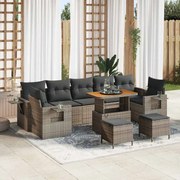 vidaXL Conjunto de Sofá de Jardim com 10 Peças e Almofadas Cinza em Rattan Sintético e Acácia