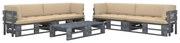 vidaXL 6 pcs conj. lounge paletes c/ almofadões pinho impregnado cinza