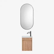 Conjunto De Móvel De Casa De Banho Suspenso Em Madeira Com Lavatório Integrado Narek Castanho Fresno & Ovale Led E Antifog Preto 50x100 Cm - Sklum